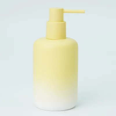 Gradient Yellow White Ceramic Soap Dispenser with Matching Pump, Refillable Lotion Bottle for Bathroom Hotel Home Decor