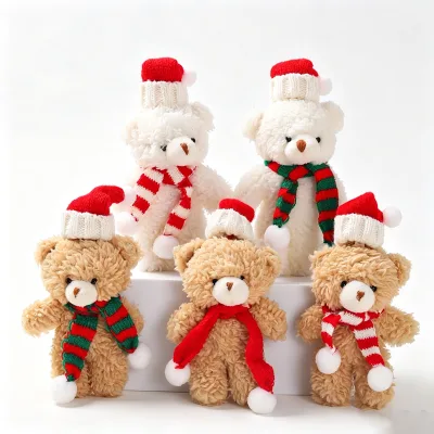 Promotional Christmas Cartoon Style Teddy Bear Plush Toy Gift Clothing Bag Keychain Pendant Baking Decoration Striped