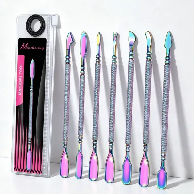 Nail Art Double Headed Stainless Steel Nail Art Steel Push Dead Skin Push Color Titanium Nail File Nail Removal Tool