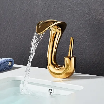 Bathroom Matt Black Brass Single Hole Single Handle Modern Duckbill Basin Faucet Deck Mounted Waterfall Bath Mixer for Bedroom