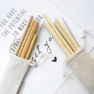 HYF Natural Biodegradable Bamboo Drinking Straws Reusable Boba Tea Straw with Cleaning Brush 0.4-0.6mm Diameter Camping