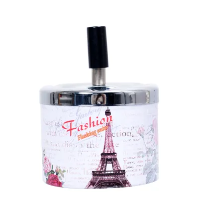 Hot Selling Wholesale Tin Material Luxury Custom Creative Full Painting Easy Clean Smoking Ashtray With Spinning Lid