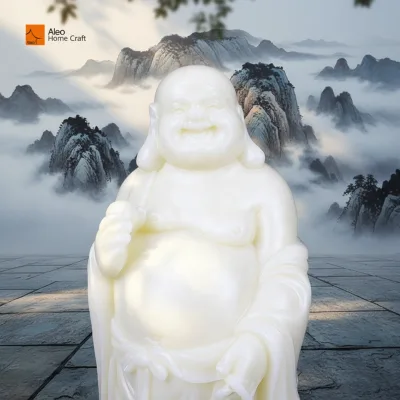 Wholesale Custom Shiny Ivory White Artistic Laughing Buddha Statue Factory Price Polyresin Figurine Resin Ornaments Souvenir
