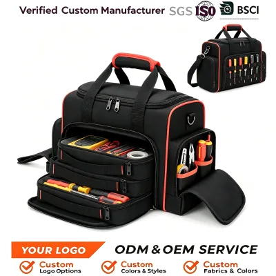 Custom Waterproof Heavy Duty Handbag 3 Removable Cases Multi-Layer Adjustable Strap Zipper Closure High-Capacity Electrician
