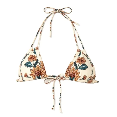 Custome Swim Recycled Fabric Women Micro Bikini Floral Print Halter Top Tie Closure Straps Light Support Swim Bathing Suit