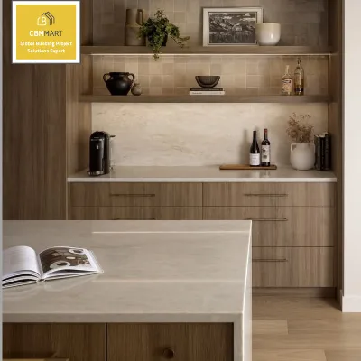 CBMMART Modern Flat Shaker Door Kitchen Cabinet Sink Faucet | Modular Eco-Friendly Wood Veneer | Marble Countertop | 5-Year