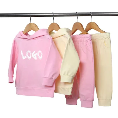 Wholesale Hoodie Set Children Kids Oversize Blank Fleece Long Sleeve Sweatsuit Clothing Outdoor Boys Girls Hoodie Set for Kids