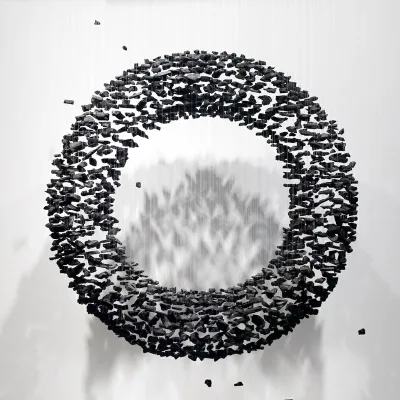 FireLux Shopping Mall Office Building Art High-end Customized Black Carbon Stone Pendant Art  Light