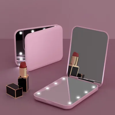 Compact Mini Gift Vanity Folding Cosmetic Mirror With Lights Portable Hand Held Small Pocket Travel Makeup Mirror