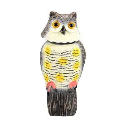 DaQin Large Outdoor Garden Protection PE Owl Bird Deterrent Rotating Head Scare Decoy Scarecrow Backyard Birding Model