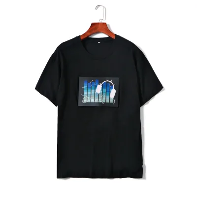 black colour electroluminescent el flash up tshirt music active led tshirt