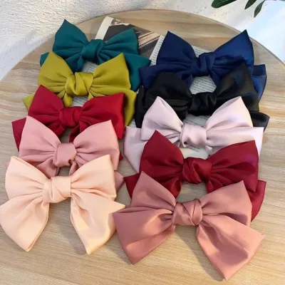 Silky Satin Bow Hair Clips Elegant Bows Clip for Girls Women Large Solid Hair Bows Hairpin