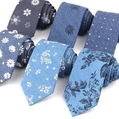 Low Moq Korean Print Summer Cotton Denim Neckties for Men Engagement Decoration Wedding Party Dress Good Tie Souvenir Gift Items