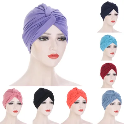 Multi-color Double Layered Women's Twist Inner Hijab Cap Muslim Fashionable Solid Turban Hat for Women