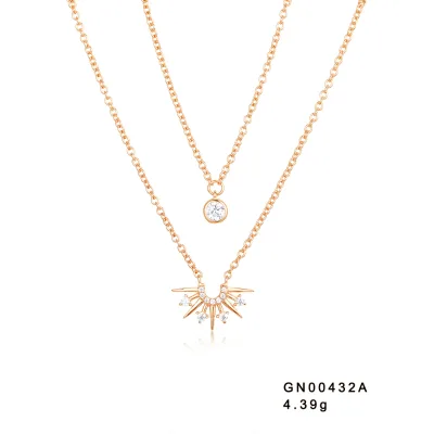Grace Star Sun Gold Plated 925 Sterling Silver Half Sun Sunburst Necklace