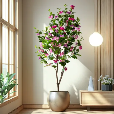 New Year Home Office Decor Natural Style Artificial Bougainvillea PVC Green Plastic Pot Real Touch Leaves Artificial Grass