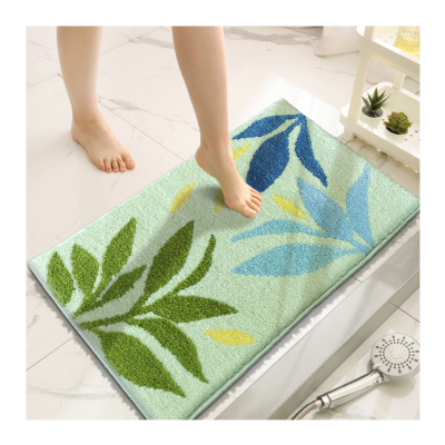 Plush Bath Rug Green Leaf Bathroom Floor Mat Super Soft Water Absorbent Machine Washable Microfiber Bathroom Rug