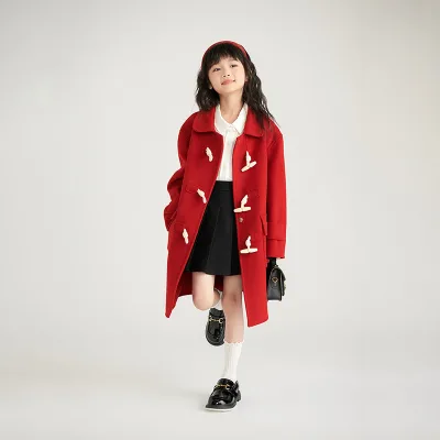 Wholesale Boutique Children's Clothing 100% Wool Children's Double-faced Cashmere Coat Boys Girls Long Coat