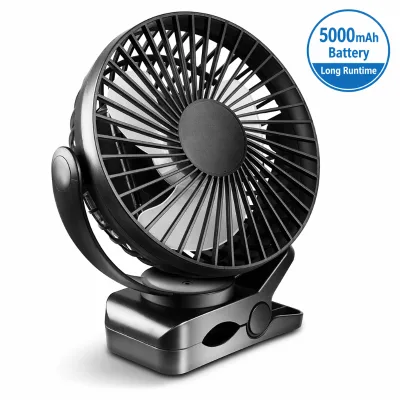 Portable 5000mAh Battery Powered Clip on Fan 360° Rotation USB Rechargeable Personal Cooling Fan for Baby Stroller Camping Gym