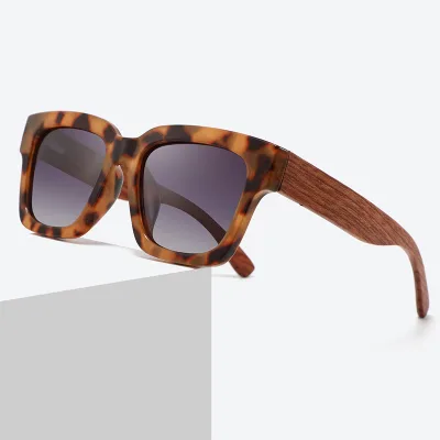 Retro Tortoiseshell PC Frame Wood Temples Sunglasses for Unisex Luxury Oversize Square Frames Custom Polarized Gradient Lens