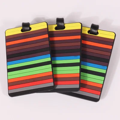 Custom Logo Square Shape Rainbow Stripe Adjustable PVC Rubber Luggage Tag With Writable Card for Outdoors Travel Souvenir