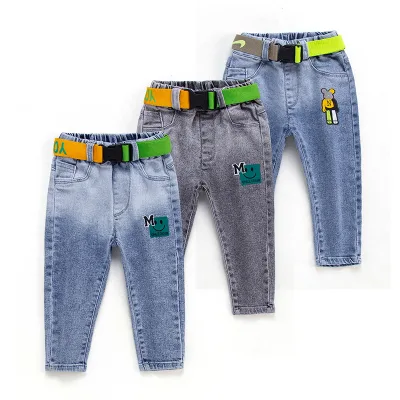 New Design Tie Dyed Jeans Children Fashionable Boys Denim Pants With Belt Skinny Boys Jeans Pants