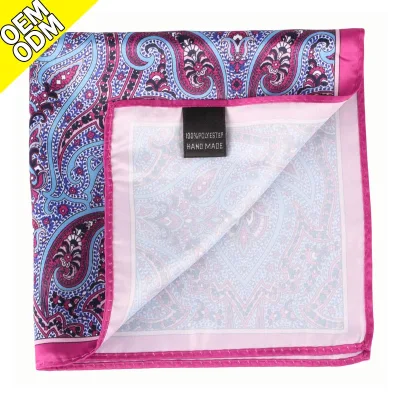 Factory Direct Sales Custom Logo Printed 100% Polyester Pocket Square OEM Service Luxury Paisley Pattern Pocket Square for Men
