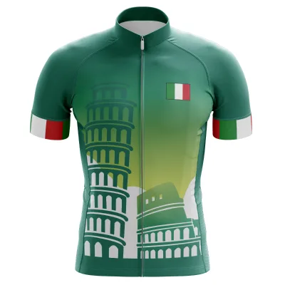 HIRBGOD Men's Cycling Jersey Leaning Tower of Pisa Bicycle Clothes Italy Style Outdoor Road Bike Uniforms
