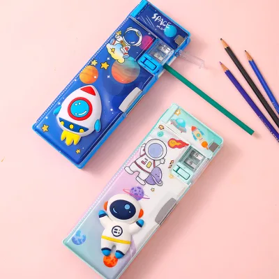 3D Cartoon Pencil Cases Double Layered Multifunctional Magnetic Stationary Children Plastic Girl Boy School Pencil Box for Kids