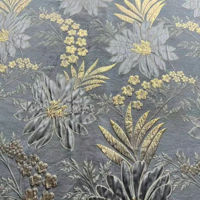 Dark Grey Gold Floral Woven Jacquard Fabric Heavyweight 100% Polyester Dyed Raised Embossed Upholstery Textile Shrink-Resistant