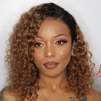 QMS Wigs Colored Brown Ginger Body Wave Lace Wig Ombre Blonde Bob Human Hair Wigs for Black Women