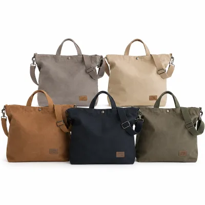Customized Logo Eco Friendly Daily Cotton Canvas Shopping Tote Bag with Snap Button Closure and Adjustable Shoulder Strap