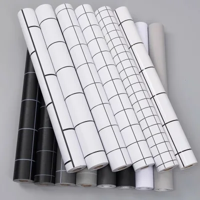 10m Thickened Self-adhesive Wallpaper Black and White Checker Brick Interior Background Wall Paper