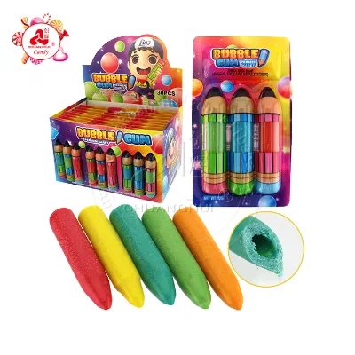Colorful Pen shaped bubble gum candy with jam filled