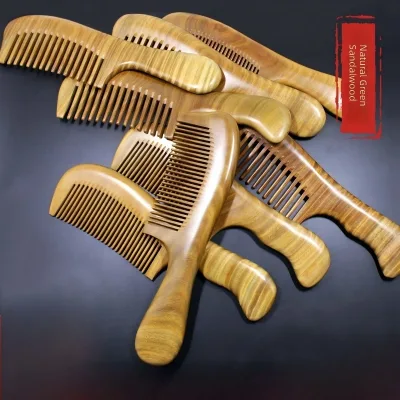 Gentle Hair Friendly Sandalwood Comb Green Sandalwood Long Handle Comb for Soft Curly Hair Daily Combing