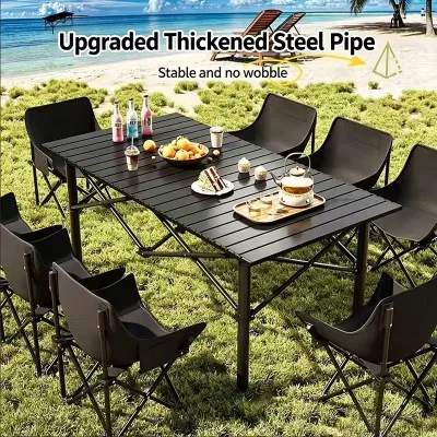 Durable Metal Outdoor Folding Table Chair Set Modern Design Style for Camping Hiking Picnics Courtyards Parks