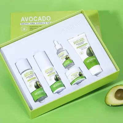Private Label OEM Skincare Set with Avocado Moisturizing Facial Serum Cream Face Wash Cleanser Lotion Toner Skin Care Collection