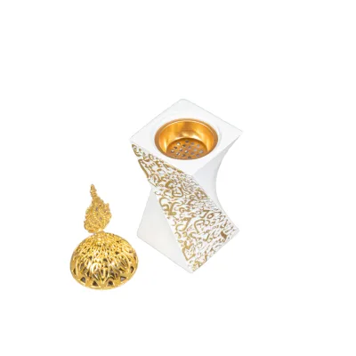 Luxury Arabic Style White Resin Incense Burner Gold Accents Bakhoor Burner for Home Fragrance Religious Use Diffuser