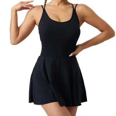 XX236 Women's Eco-Friendly Halter Tennis Dress Fitness Shorts One-Piece Yoga Wear Natural Waistline Washable New Design