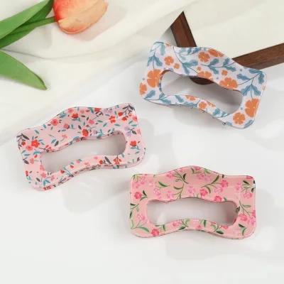 Fashion Flower Print Acetate Hair Claw Wholesale Hollow Rectangle Hair Claw Custom Claw Clip for Women