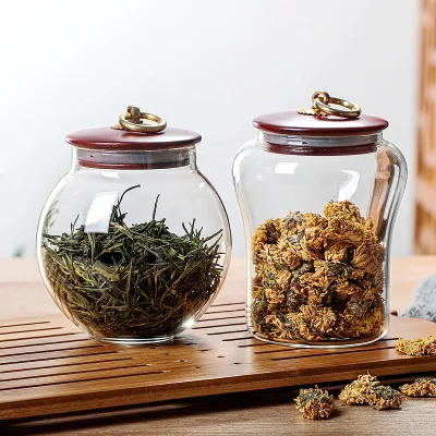 Glass Tea Canister Bulk Food Storage Jar with Airtight Lid Glass Food Container for Loose Leaf Tea Coffee Beans