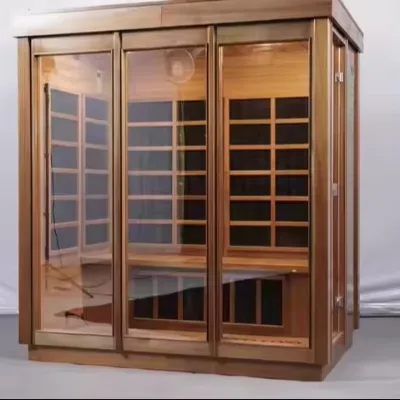 Contemporary 4-Person Electric Dry Heating Sauna Room Stylish Design with Control Panel Hemlock Solid Wood