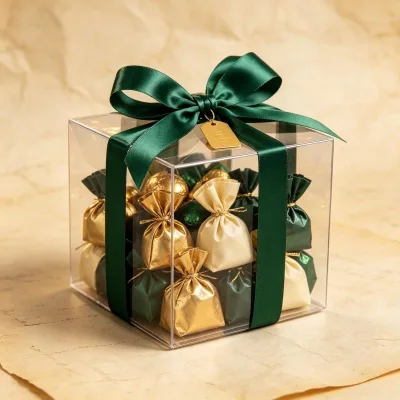 Fully Transparent Recyclable PET Sandwich Candy Lollipop Packaging Box Matte Lamination UV/Digital Printing Ribbon Folding Food