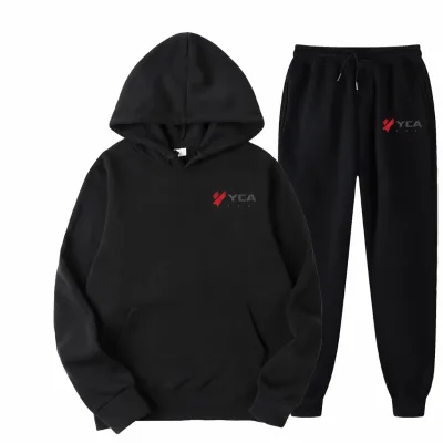 YCAN 2026 Cross-border Mens Spring/Autumn Solid-Color Sporty Knitted Hooded Sweatshirt Pants Two-Piece Set 100% Polyester 320g