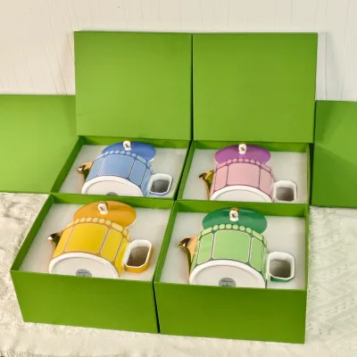 Factory Wholesale Luxury Eco-Friendly Bone China Green Coffee Espresso Tea Pot Set European Pattern Reusable