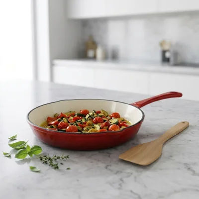 Modern Integrated Long Handle Cast-iron Enameled Heat Resistant Pot and Frying Pan