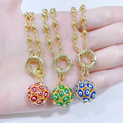 CH-JDN0609 Unique Design Enamel Devil Eyes Ball Pendant Necklace Fashion Enamel Charm Link Chain Necklace Jewelry Wholesale