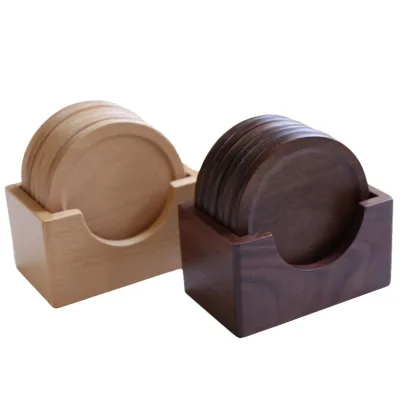 Bamboo Coasters 6 Pack with Holder Eco-Friendly 100% Natural Wood Coaster