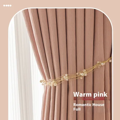 OEM/ODM Custom Pink Linen Pure Color Curtains Bay Window Thickened Crumpled Design for Girls' Bedroom Blackout Heat Valances