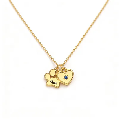 Pet Memorial Engraved Paw Print Necklace Birthstone Heart Pendant Emotional Gift Jewelry for Women